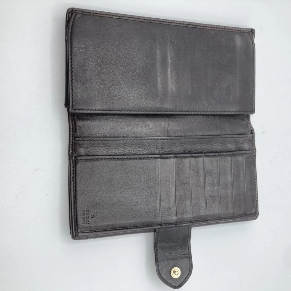 🤎🔹️GUCCI 🔹️ Leather long wallet Italy Guccissima heart Brown ✨️ - Picture 9 of 12